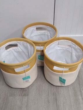 Pillowfort Cream Canvas Storage Bins with Mustard Trim - Set of 3